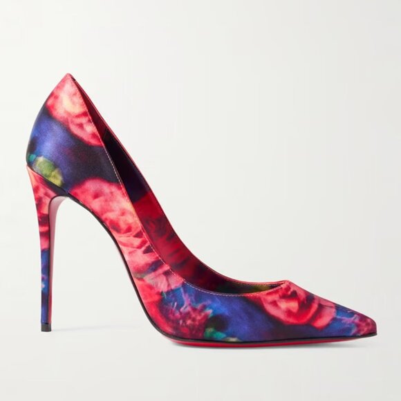 Christian Louboutin Kate 100 floral-print satin-crepe Pump NWT $895 - Picture 2 of 16
